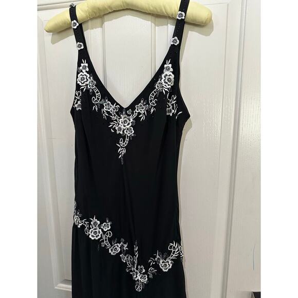 R&M Richards Women's Black Floral Embroidery Asymmetric sequinDress Size 14 - Picture 5 of 15